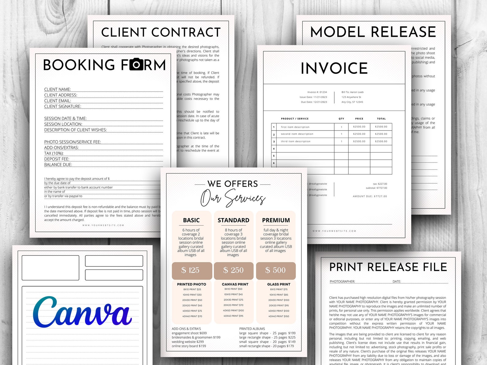 Editable Photography Contract Template, Model Release Template, Canva ...