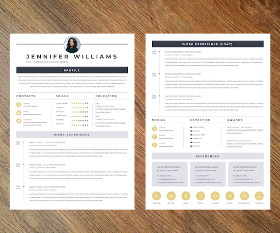 CV Template for 2 Page CV in Canva Resume CV Cover Letter - Etsy