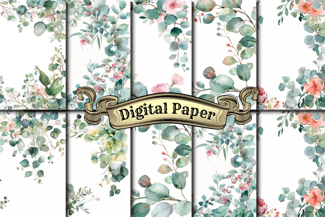 Watercolor Eucalyptus Digital Paper Pack - Etsy