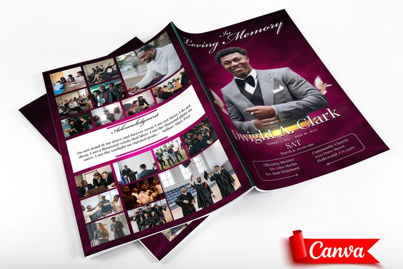 4 Page Funeral Program Template, Canva Funeral Template Printable