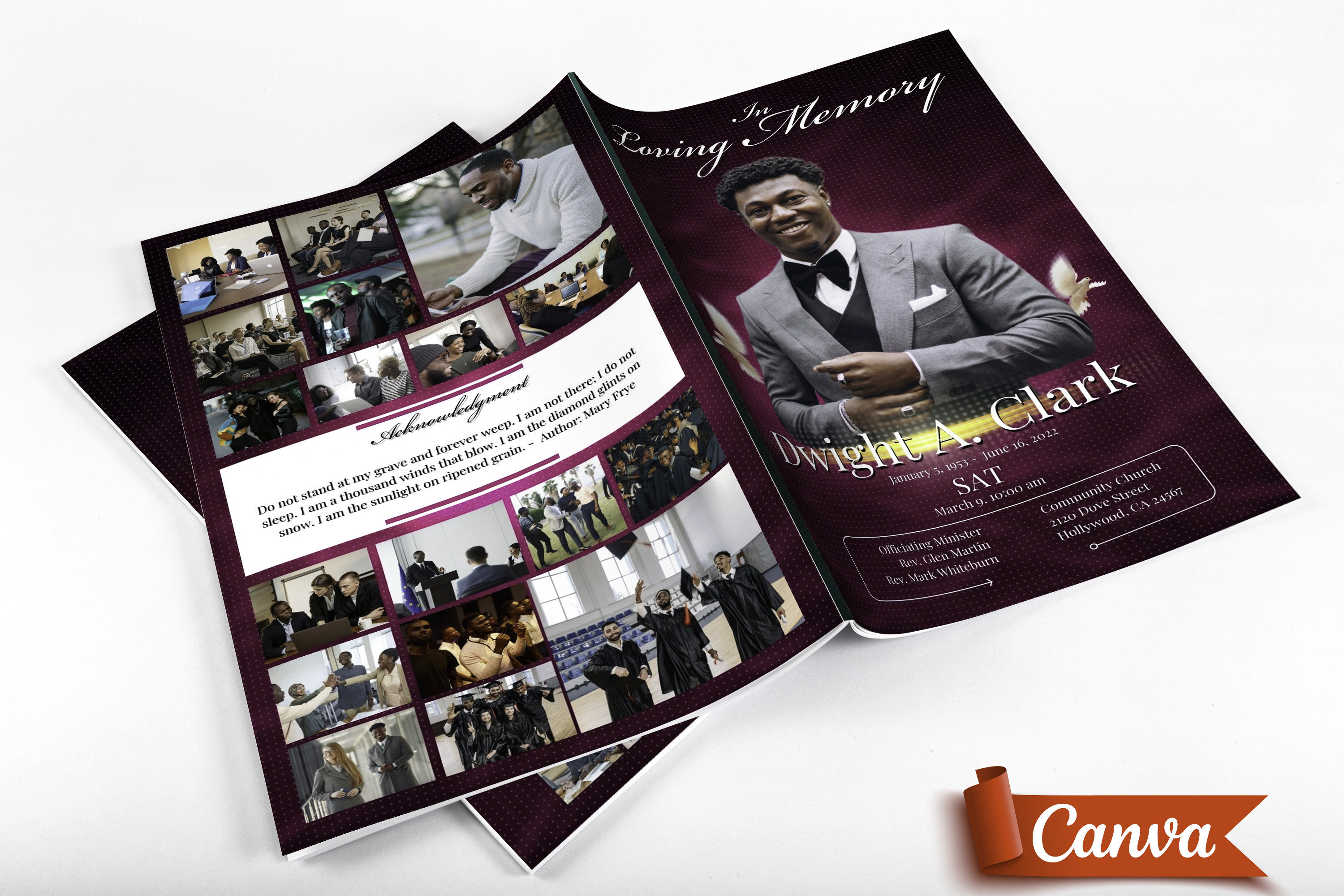 Funeral Foldable Program A4 Template 4 Page Funeral Program Template, Canva Funeral Template Printable ...