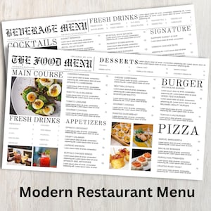 Plantilla de menú de comida y bebida, plantilla de menú editable, lista de precios, plantilla de menú de restaurante moderno,