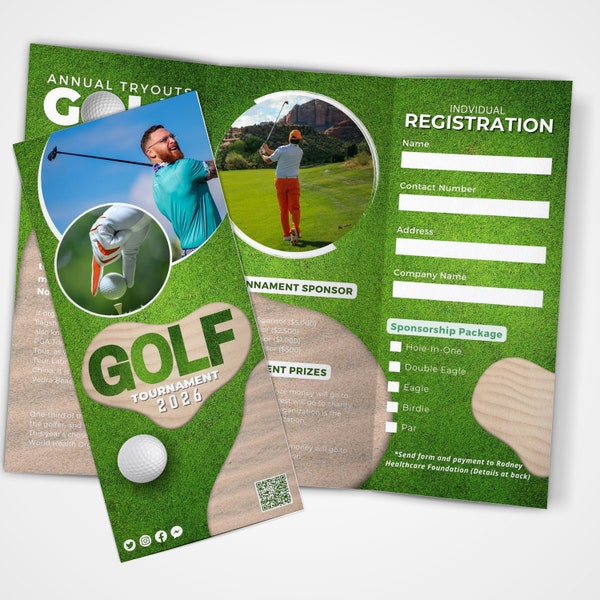 Golf Tournament Trifold Brochure Template | Golf Tournament Brochure Template Canva | 11x8.5 inches