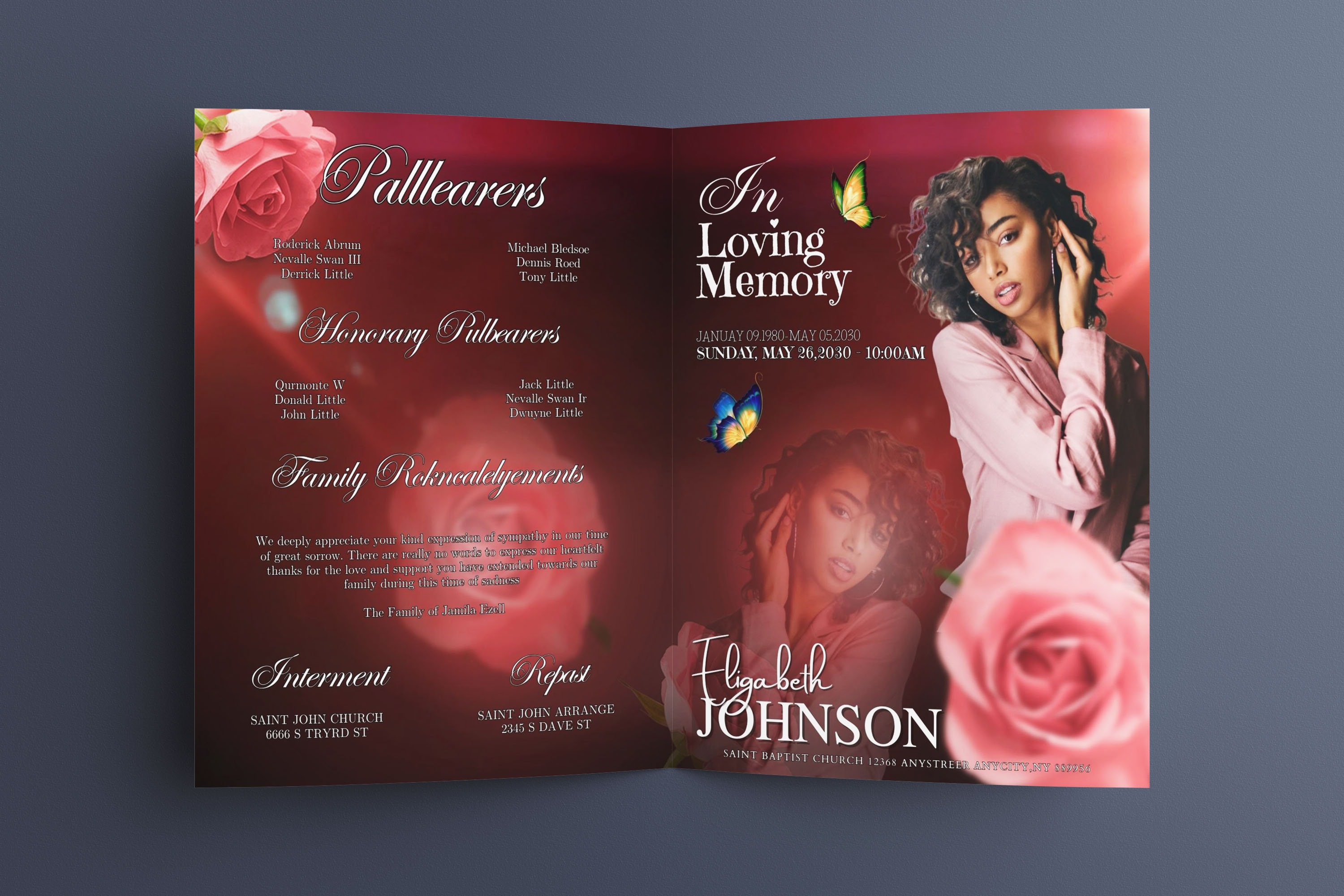 Funeral Memorial Booklet Template Canva 8 Pages Pink Funeral Program in Funeral Memorial Booklet Template Canva 8 Pages Pink Funeral Program in