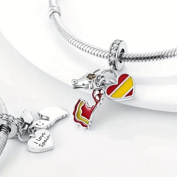 Spain Flag Heart Charm, Flamenco Charm, Bull Charm Fit for Pandora