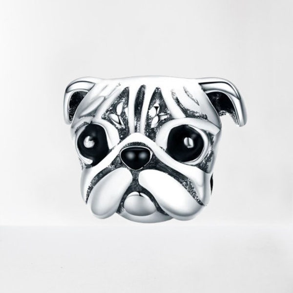 Pug Puppy Charm 925 Sterling Silver Charm Fits Bracelet Necklace