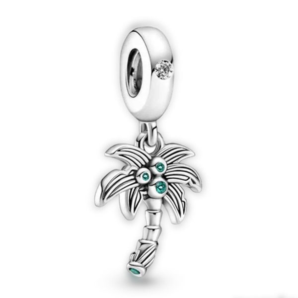 Palm Tree & Coconuts Dangle Charm for Pandora Bracelet Necklace,100% Genuine 925 Sterling Silver Charm, New Year Gift