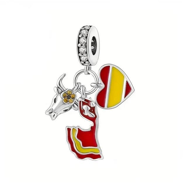 Spain Flag Heart Charm, Flamenco Charm, Bull Charm Fit for Pandora