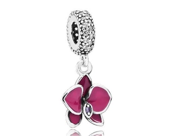Dije colgante de orquídea compatible con pulsera Pandora, plata de ley 925 100 % auténtica, el mejor regalo.