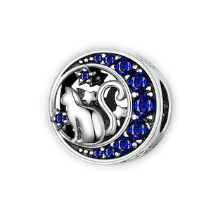 Midnight Cat Charm for Pandora Bracelet Necklace,100% Genuine 925 Sterling Silver Charm, Best Gifts