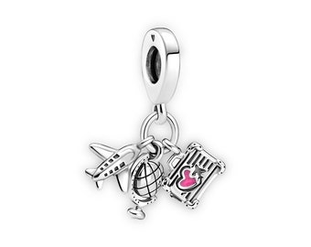 Airplane, Globe & Suitcase Dangle Charm for Pandora Bracelet Necklace,100% Genuine 925 Sterling Silver Charm, Best Gifts