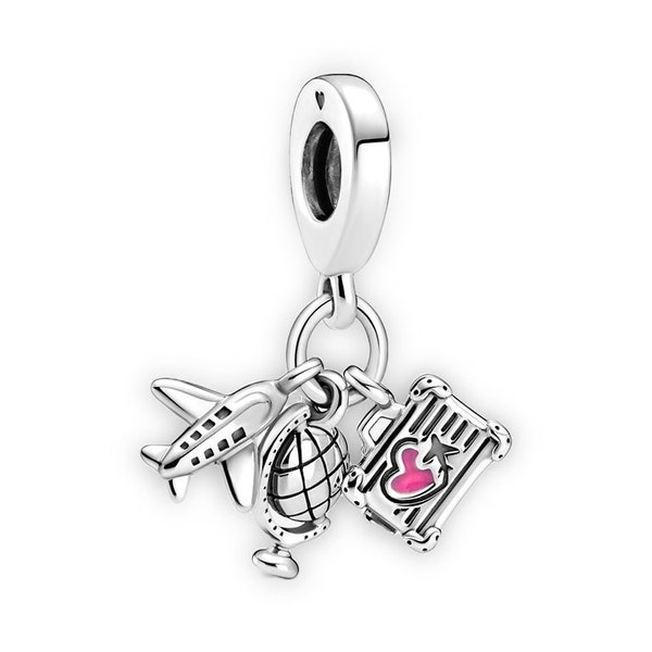 Airplane, Globe & Suitcase Dangle Charm for Pandora Bracelet Necklace,100% Genuine 925 Sterling Silver Charm, Best Gifts