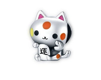 Cute Fortune Cat Charm , Silver 925 Charm for Bracelet, Fit for