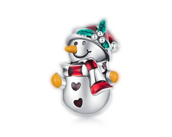 Dije de muñeco de nieve para pulsera Pandora, dije navideño, dije de plata de ley 925 100 % auténtica, regalo de Navidad.