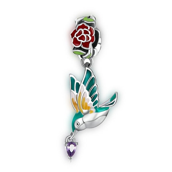 Charme pendentif fleur et oiseau pour collier bracelet Pandora, breloque en argent sterling 100% véritable 925, meilleurs cadeaux