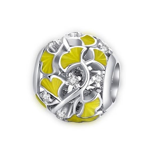 Ginkgo Leaves Charm Beads for Pandora Bracelet Necklace,100% Genuine 925 Sterling Silver Charm, Best Gifts