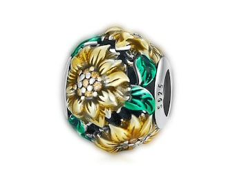 Sunflower Charm for Pandora Bracelet Necklace,100% Genuine 925 Sterling Silver Charm,Christmas Gift