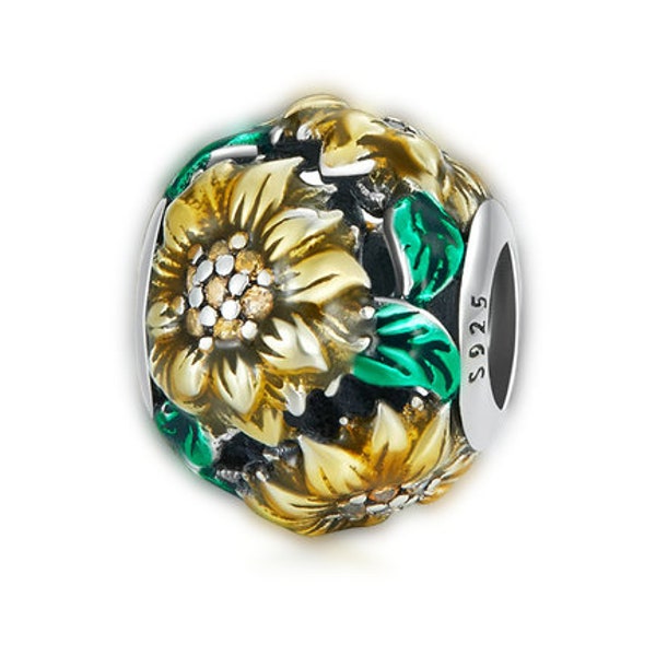 Sunflower Charm for Pandora Bracelet Necklace,100% Genuine 925 Sterling Silver Charm,Christmas Gift