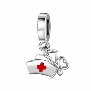 Doctor Charm , Nurse Charm , Stethoscope and Nurse Hat Charm Fit For Pandora Bracelet , 100% Genuine 925 Sterling Silver Charm , Best Gifts