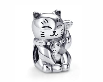 Lucky Cat Charm for Pandora Bracelet , 100% Genuine 925 Sterling Silver Charm , Best Gifts