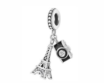 Paris Eiffel Tower Camera Charm Fit For Pandora Bracelet , 100% Genuine 925 Sterling Silver Charm , Best Gifts