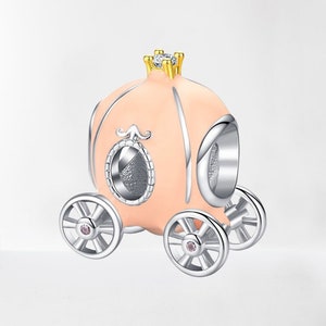 Halloween Theme Pumpkin Cart Charm  925 Sterling Silver Charm Fits Bracelet Necklace