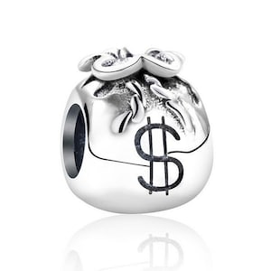 Ciondolo a forma di sacchetto portamonete con dollaro, adatto per bracciale Pandora, in argento Sterling 925 al 100%, regalo perfetto.