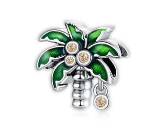 Summer Coconut Tree Charm for Pandora Bracelet Necklace,100% Genuine 925 Sterling Silver Charm, New Year Gift