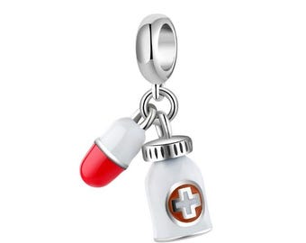 Medicine Charm , Pharmacy Charm Fit For Pandora Bracelet , 100% Genuine 925 Sterling Silver Charm , Best Gifts