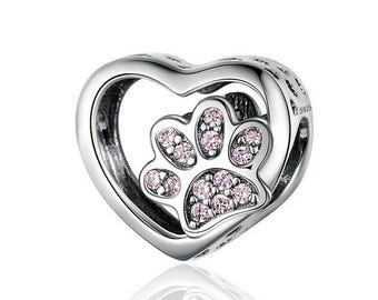 Paw Print Charm Fit For Pandora Bracelet , 100% Genuine 925 Sterling Silver Charm , Best Gifts