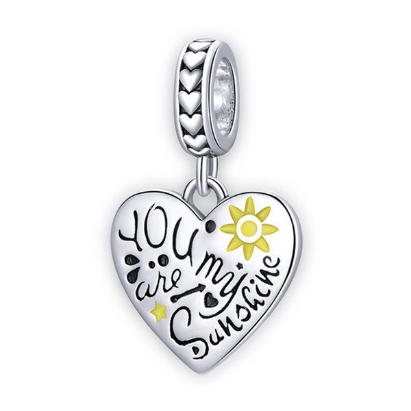 You Are My Sunshine Dangle Charm Beads for Pandora Bracelet Necklace,100% Genuine 925 Sterling Silver Charm, Best Gifts