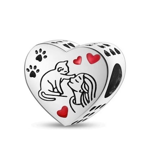 Cat Love Charm Fit For Pandora Bracelet , 100% Genuine 925 Sterling Silver Charm , Best Gifts