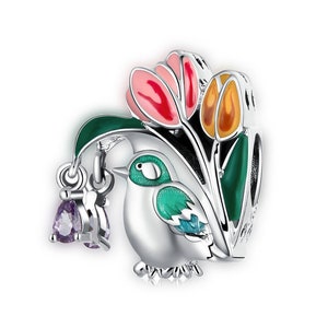 Pingente de flor e pássaro para pulseira Pandora, pingente de prata esterlina 925 100% genuína, melhores presentes