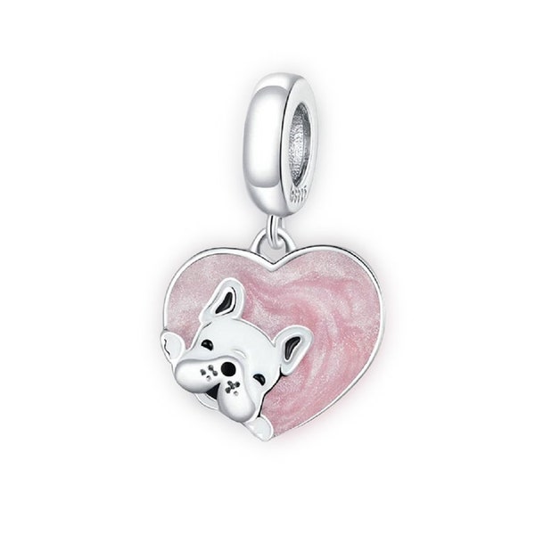 I Love My Bulldog Dog Puppy Heart Charm for Pandora Bracelet Necklace,100% Genuine 925 Sterling Silver Charm, Best Gifts