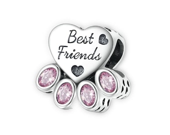 Tier Bester Freund Paw Print Bead Charm für Pandora Armband Halskette, 100% echte 925 Sterling Silber Charm, beste Geschenke