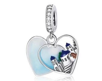 Santorini Greece Heart Charm , Greek Islands Charm , Santorini Vacation Silver 925 Charm Fit For Pandora Bracelet , Best Gifts