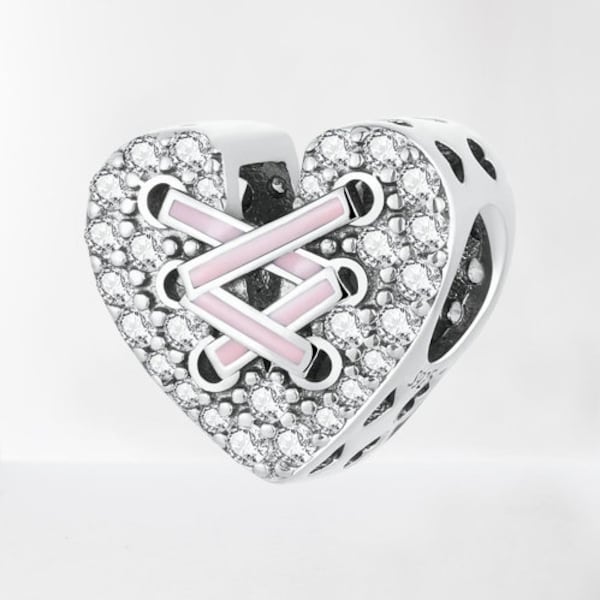 Corset Heart Charm 925 Sterling Silver Charm Fits Bracelet Collier