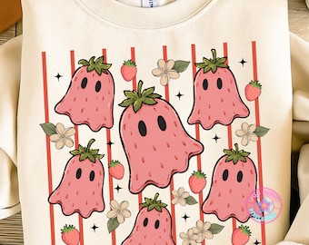 Striped Strawberry Ghost png, Cute Spooky Summer Ghost png, Preppy Funny Ghost png, Trendy Strawberry Halloween, Berry Scary png, Fall Ghost