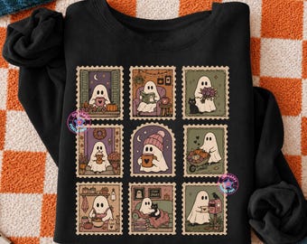 Retro Halloween Postage Stamp png, Spooky Stamp png, Ghost Sublimation, Vintage Halloween png, Trendy Halloween Design, Fall Ghost Stamp