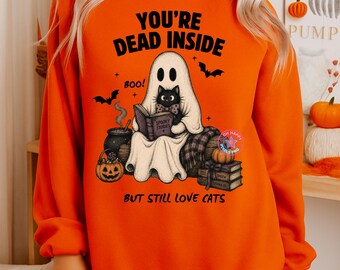 Dead Inside But Still Loves Cat png, Cat Mama Halloween, Feminist Halloween png, Spooky Season png, Ghost Cat Lovers Shirt, Funny Cat Lady