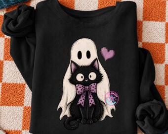 Halloween Black Cat And Ghost Shirt, Spooky Season Cat png, Cat Mama Halloween, Cute Ghost Cat png, Funny Halloween png, Cat Lovers Shirt