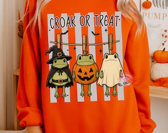 Croak Or Treat png, Cute Halloween Frog, Fall Ghost Frog Shirt, Funny Halloween Design, Witch Frog png, Spooky Season Frog, Trick Or Treat