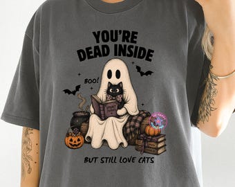 Dead Set On Reading png, Ghost Reading Book, Halloween Book Lover png, Ghost  png, Spooky Book Season png, Ghost Cat Lovers Shirt