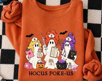 Ghost Hocus Poke-us Pielęgniarka Halloween, Koszulka retro halloweenowa dla pielęgniarki, Zabawna pielęgniarka medyczna, Siostra Sanderson png, Pielęgniarka czarownica png, Upiorna pielęgniarka