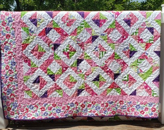 Magic Diamonds Quilt in Pinks & Purples - Full or Queen Size - READY TO SHIP - Quilts for Sale