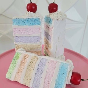 Pastel fake cake slices. Faux cake food prop for holiday or photo prop.