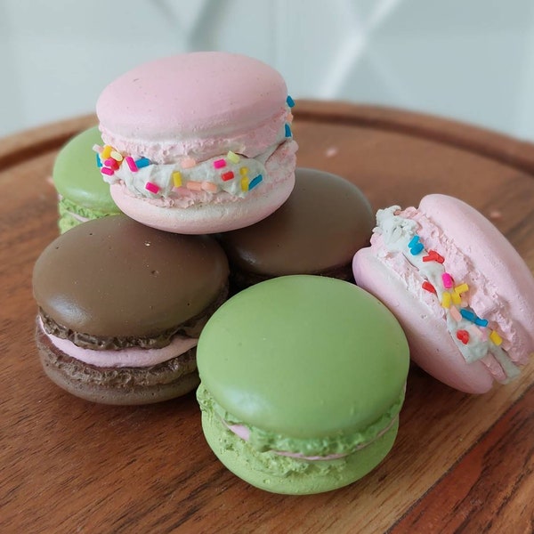 Fake macaroon set of 6 (2 of each color) cookie food prop. Realistic Macaroon set. realistic dessert. not edible, food display cookie