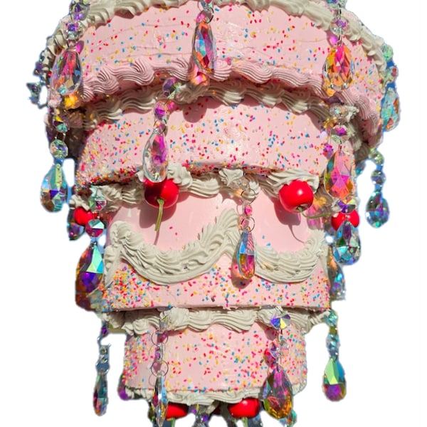 Realistic Cake chandelier.4 tiers tall, white, blue or pink.Perfect faux cake for decor. Ready to ship same day. So sweet and unique!