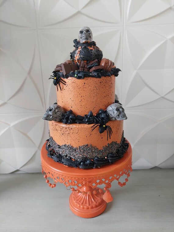 Fake Halloween Display Cake With Skulls and Spiders - Etsy