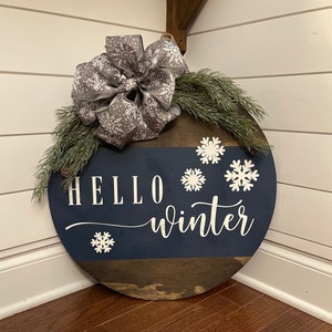 Front Door Sign | Hello Winter  | Door Hanger | Winter  Decor | Home Decor
